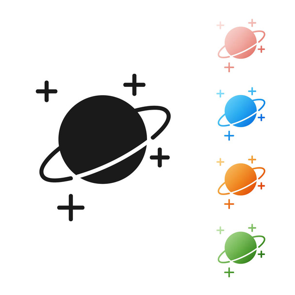 Black Planet icoon geïsoleerd op witte achtergrond. Stel pictogrammen kleurrijk. Vector Illustratie - Vector, afbeelding