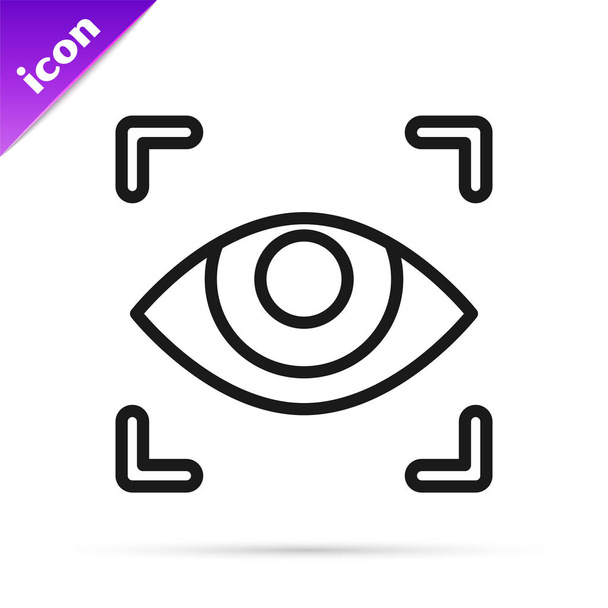 Linea nera icona di scansione degli occhi isolata su sfondo bianco. Occhio di scansione. Controllo di sicurezza. Segno oculare informatico. Illustrazione vettoriale
 - Vettoriali, immagini