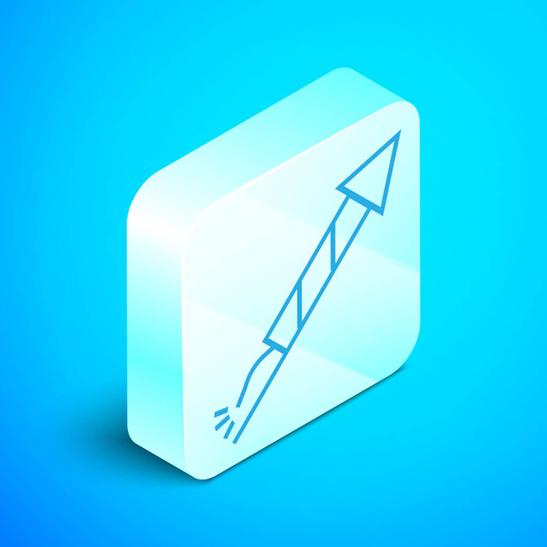 Isometric line Firework rocket icon isolated on blue background. Concept of fun party. Explosive pyrotechnic symbol. Silver square button. Vector Illustration - Вектор, зображення
