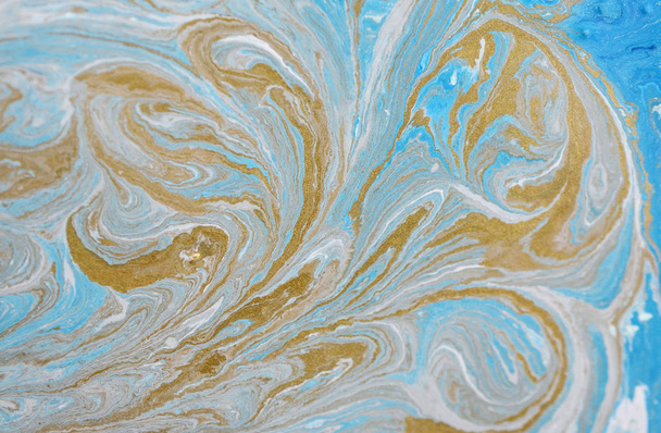 Marble abstract acrylic background. Marbling artwork texture. Agate ripple pattern. Gold powder.  - Photo, Image