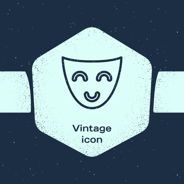 Grunge line Comedy theatrical mask icon isolated on blue background. Monochrome vintage drawing. Vector Illustration - Vector, Image