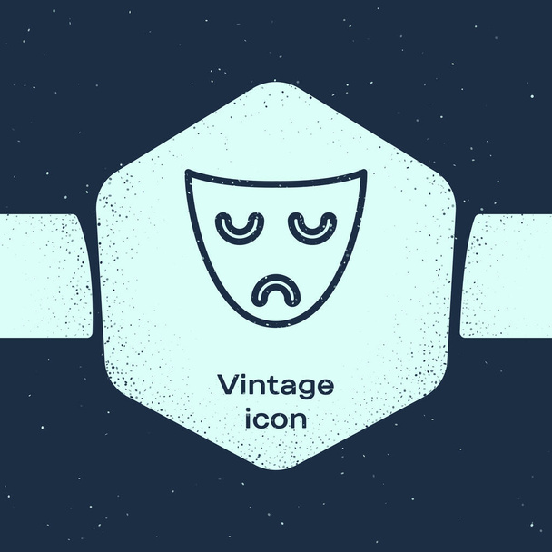 Línea Grunge Drama icono de máscara teatral aislado sobre fondo azul. Dibujo vintage monocromo. Ilustración vectorial
 - Vector, Imagen