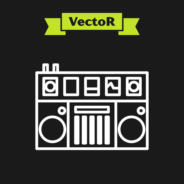 White line DJ remote for playing and mixing music icon isolated on black background. DJ mixer complete with vinyl player and remote control. Vector Illustration - Вектор, зображення