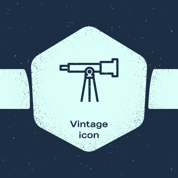 Grunge Hattı Teleskop simgesi mavi arkaplanda izole edildi. Bilimsel bir alet. Eğitim ve astronomi elementi, dürbün ve çalışma yıldızları. Tek renkli klasik çizim. Vektör İllüstrasyonu - Vektör, Görsel