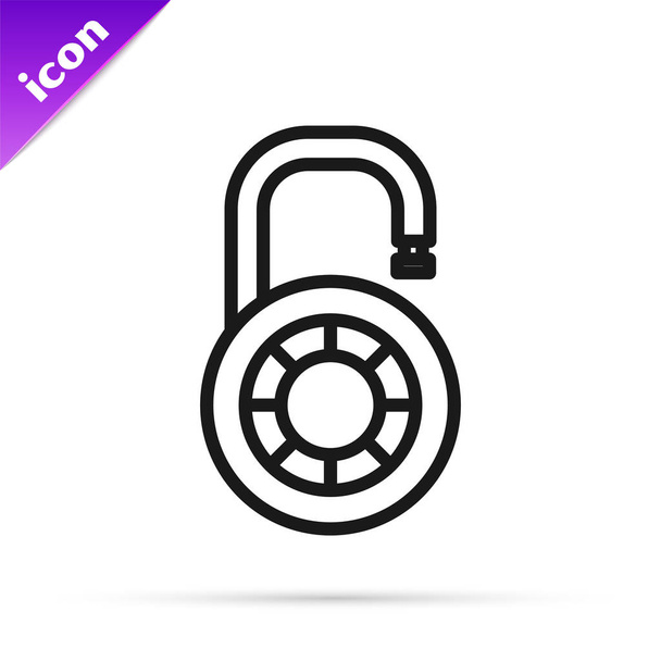 Black line Safe combination lock wheel icon isolated on white background. Combination padlock. Security, safety, protection, password, privacy. Vector Illustration - Vector, Image