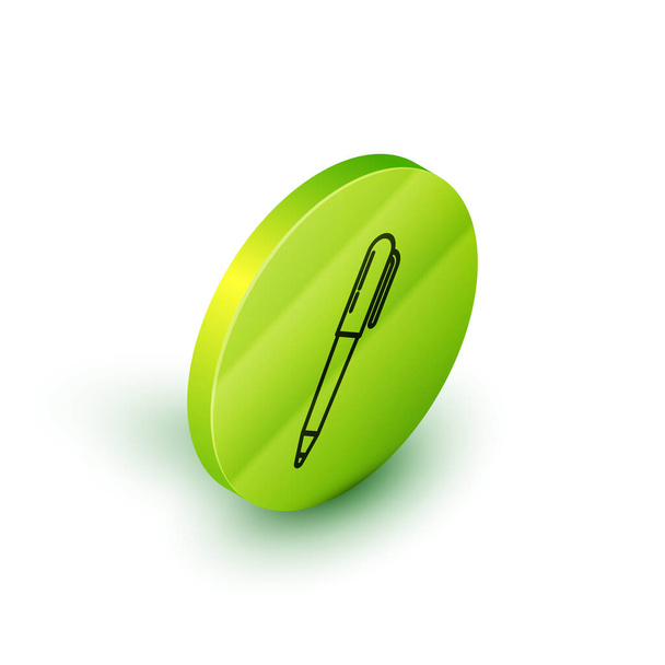 Isometric line Pen icon isolated on white background. Green circle button. Vector Illustration - Vetor, Imagem