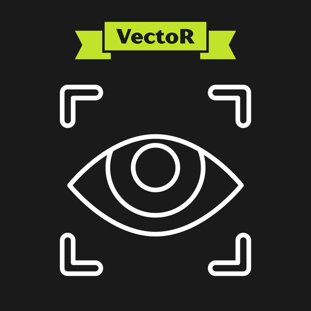 White line Eye scan icon isolated on black background. Scanning eye. Security check symbol. Cyber eye sign. Vector Illustration - Vector, Image