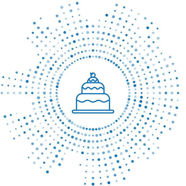 Icono de pastel de línea azul aislado sobre fondo blanco. Feliz Cumpleaños. Puntos aleatorios de círculo abstracto. Ilustración vectorial
 - Vector, Imagen