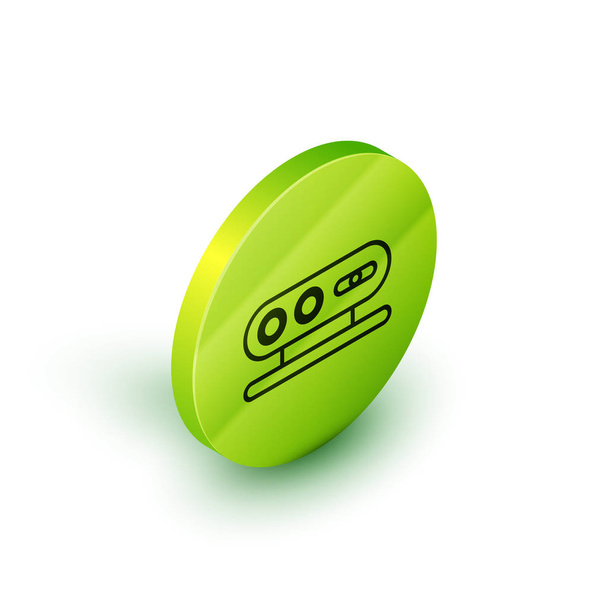 Icono del sistema de escaneo 3D de línea isométrica aislado sobre fondo blanco. Botón círculo verde. Ilustración vectorial
 - Vector, imagen