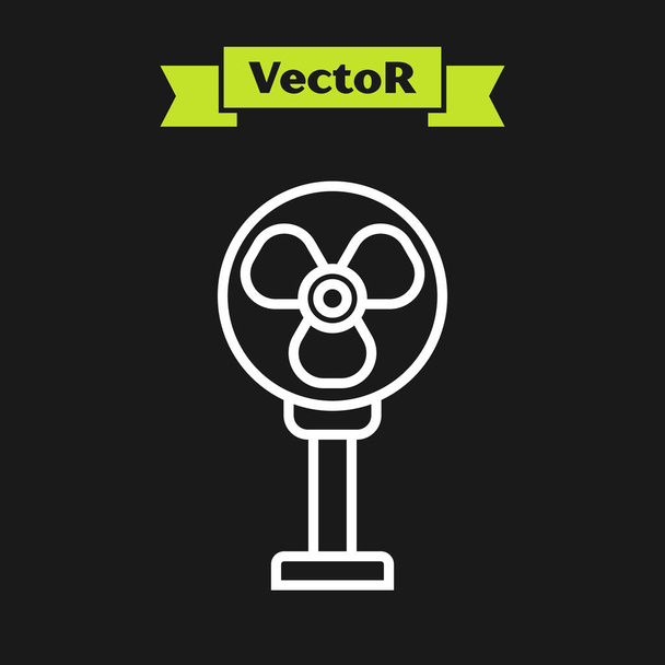 weiße Linie elektrisches Fan-Symbol isoliert auf schwarzem Hintergrund. Vektorillustration - Vektor, Bild