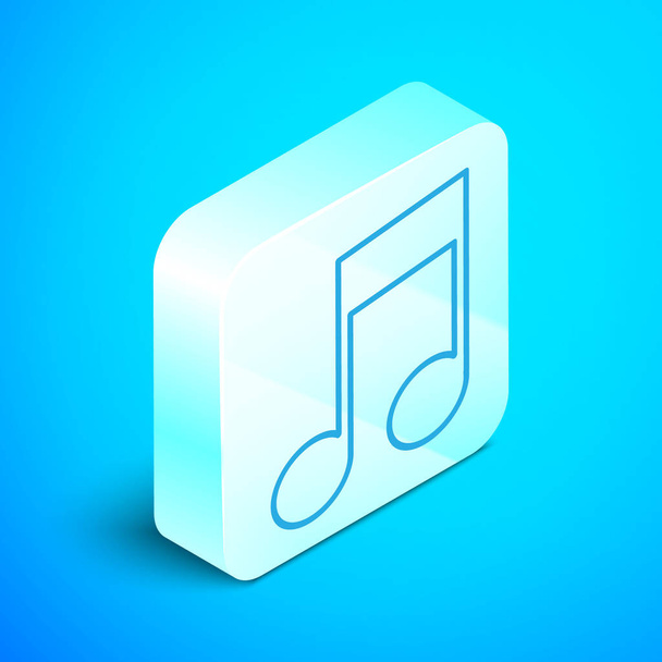 Isometric line Music note, tone icon isolated on blue background. Silver square button. Vector Illustration - Wektor, obraz