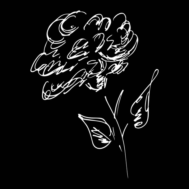 Abstrakcyjny zarys kwiatka róży ikona izolowana na czarnym tle. Ręcznie rysowany wektor ilustracji. Logo róży - Wektor, obraz