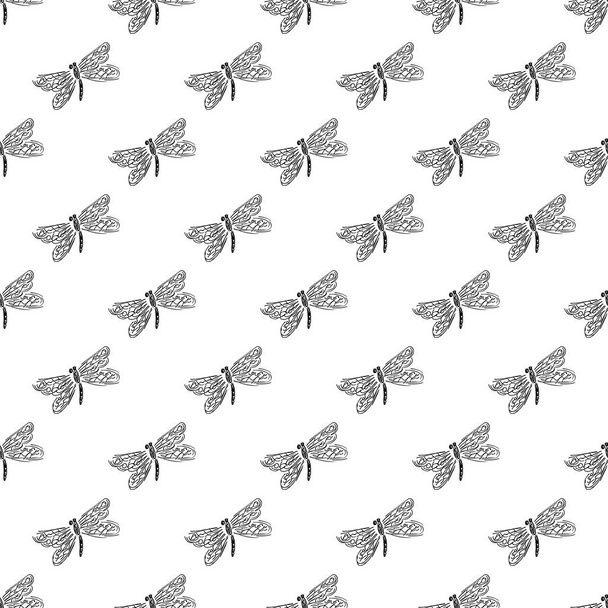 Dragonfly seamless hand outline. Pattern with dragonfly seamless hand outline isolated on white background - ベクター画像