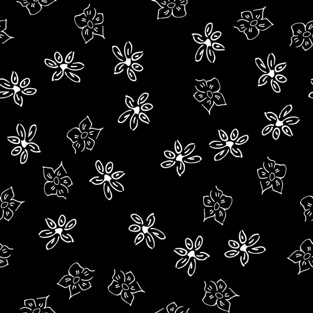 Chamomile vector seamless pattern in sketch style. Seamless floral design. Vector floral print. Abstract flower pattern. Modern design. Hand drawn illustration isolated on black background - ベクター画像