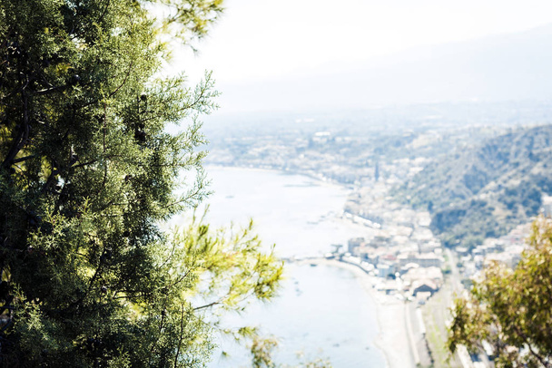 Sea view from Parco Colonna, Taormina, Sicily, Italy. - 写真・画像