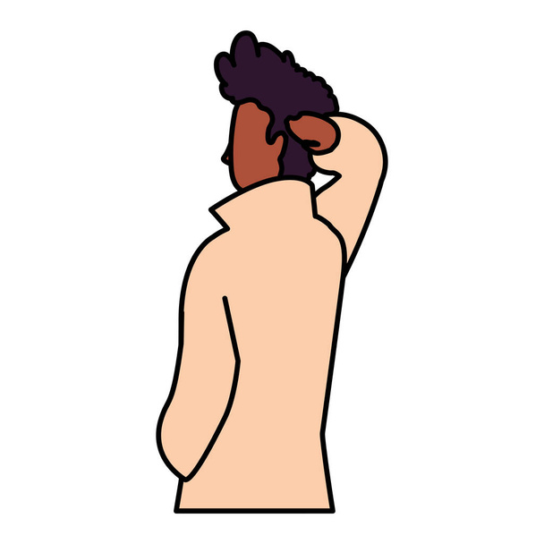 young man of back position on white background - Vector, Image