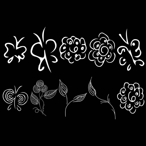 Flowers set collection outline for decorative design. Vector outline icon. Hand sketch. . Isolated vector illustration. Vintage floral pattern. Hand drawn doodle illustration - Vektör, Görsel