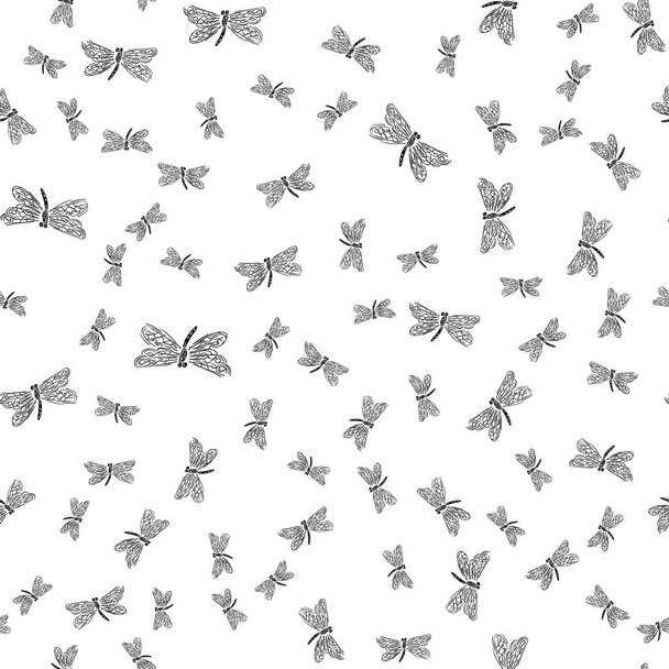 Dragonfly seamless hand outline. Pattern with dragonfly seamless hand outline isolated on white background - Вектор,изображение