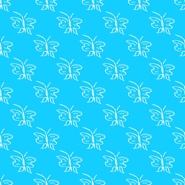 Butterfly seamless outline vector in line art style on blue background. Line art butterfly. Cartoon animals. Simple design seamless pattern. Exotic wallpaper. Abstract pattern - Vector, Image