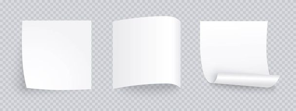 White note sheet of paper set with different shadow. Blank post for message, to do list, memory. Set of vector sticky notes isolated on transparent background. - Vettoriali, immagini