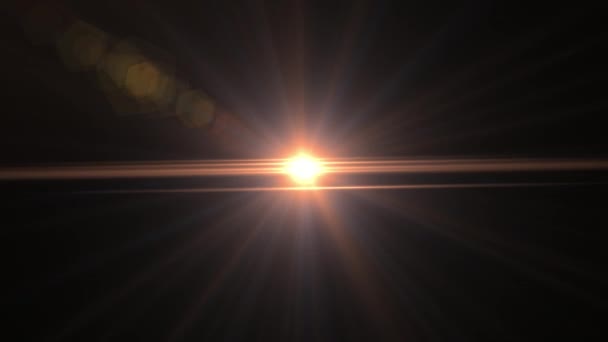 Sonnenlicht mit Fackel auf Schwarz.Sonnenaufgangmotion.Digitaler Linsenreflexhintergrund. - Filmmaterial, Video