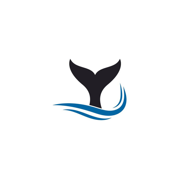 whale fin logo with waves icon illustration - Vector, Image