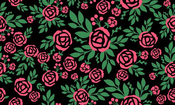 Seamless wallpaper floral pattern with design red rose flower background. - ベクター画像