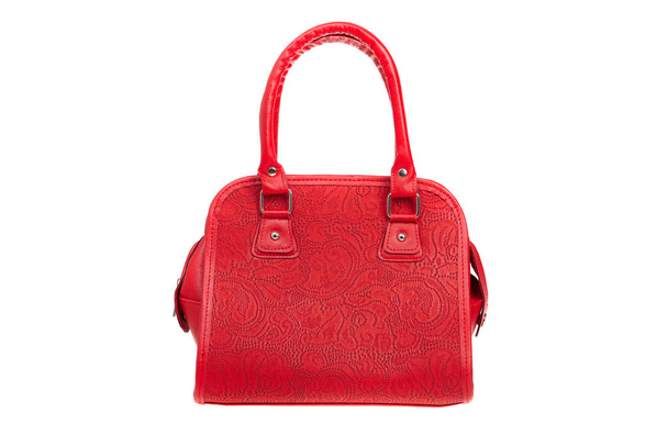Punainen nahka tyylikäs naisten laukku. Muodikas naisten käsilaukku, eristetty
 - Valokuva, kuva