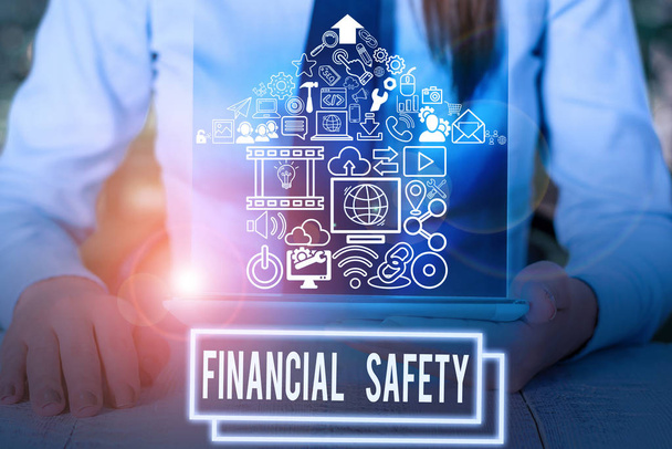 Writing note showing Financial Safety. Business photo showcasing enough money saved to cover emergencies and financial goals. - Foto, Imagem