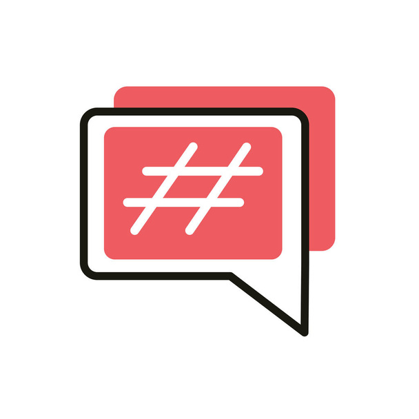 hashtag discurso bolha social media ícone linha e preencher - Vetor, Imagem