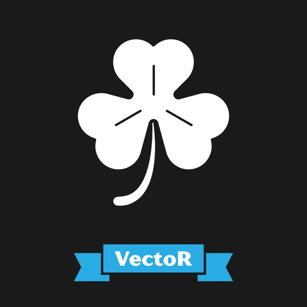 Blanco Icono de trébol de cuatro hojas aislado sobre fondo negro. Feliz día de San Patricio. Ilustración vectorial
 - Vector, Imagen