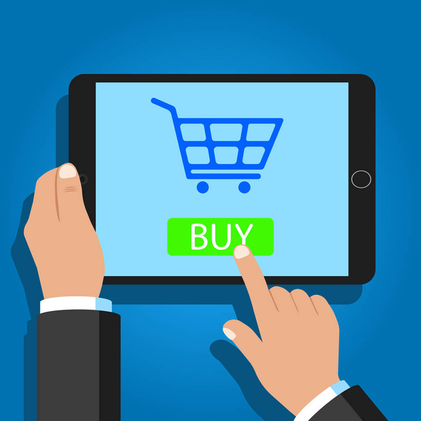 Онлайн-шопинг с планшетом. Концепция покупок онлайн. Вектор
. - Вектор,изображение