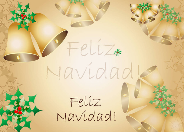 feliz navidad - Рождественская открытка с колокольчиками и омелой
  - Фото, изображение