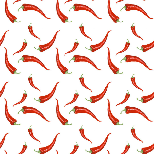 Watercolor seamless pattern with red hot chili peppers - Valokuva, kuva