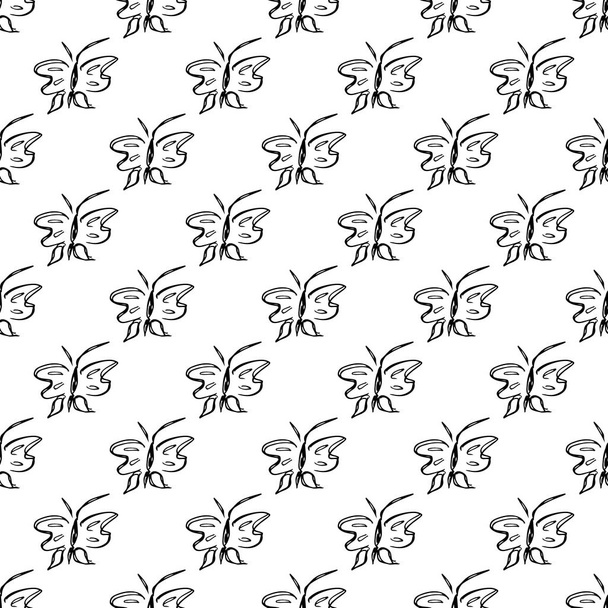 Butterfly seamless outline vector in line art style on white background. Line art butterfly. Cartoon animals. Simple design seamless pattern. Exotic wallpaper. Abstract pattern - Vektor, kép