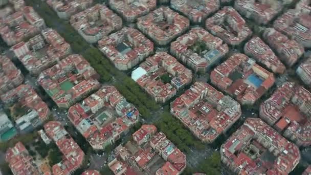 Aerial view. Cityscape with typical urban octagon blocks in Barcelona, Spain. - Footage, Video