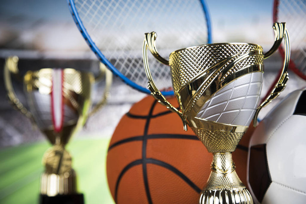 Trophy, Winning, Award. sport ball background - Photo, Image