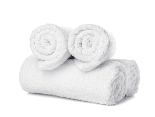 Clean soft towels isolated on white - 写真・画像