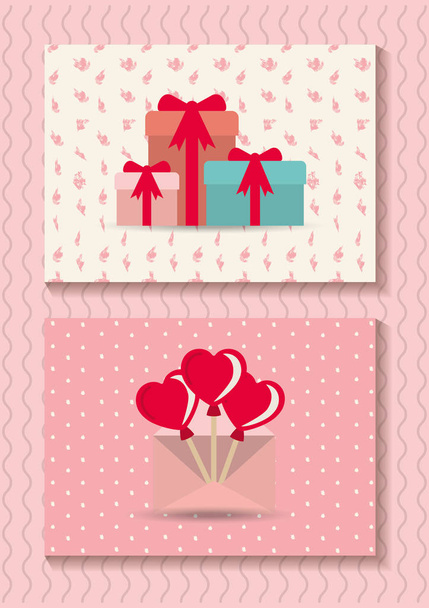 Boldog Valentin szívek és ajándékok vektor tervezés - Vektor, kép