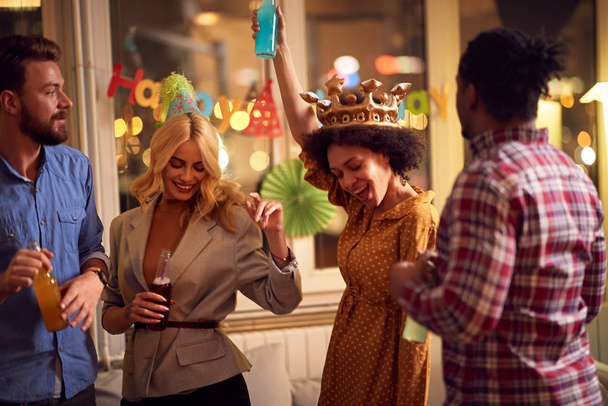 people having a party,friends celebrating birthday  - Φωτογραφία, εικόνα