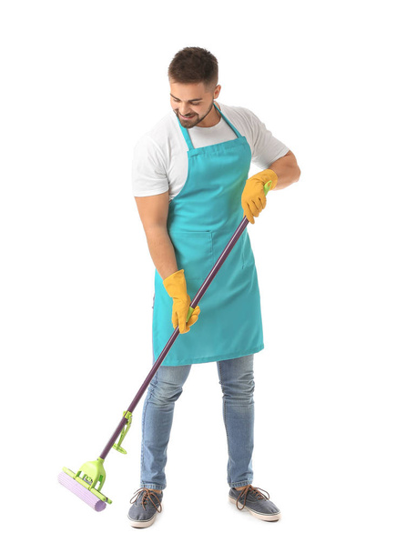 Male janitor on white background - Zdjęcie, obraz