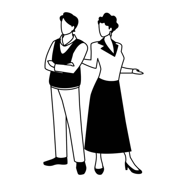 business couple standing on white background - Διάνυσμα, εικόνα