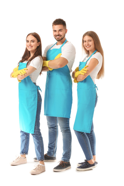 Hausmeisterteam auf weißem Hintergrund - Foto, Bild