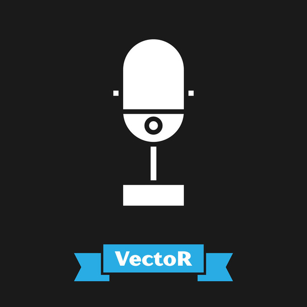 Witte microfoon pictogram geïsoleerd op zwarte achtergrond. Op radio microfoon. Speaker teken. Vector Illustratie - Vector, afbeelding