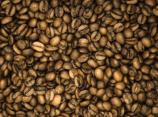 Kávová zrna. Pozadí pražených kávových bobů hnědých. Rozložení - Fotografie, Obrázek