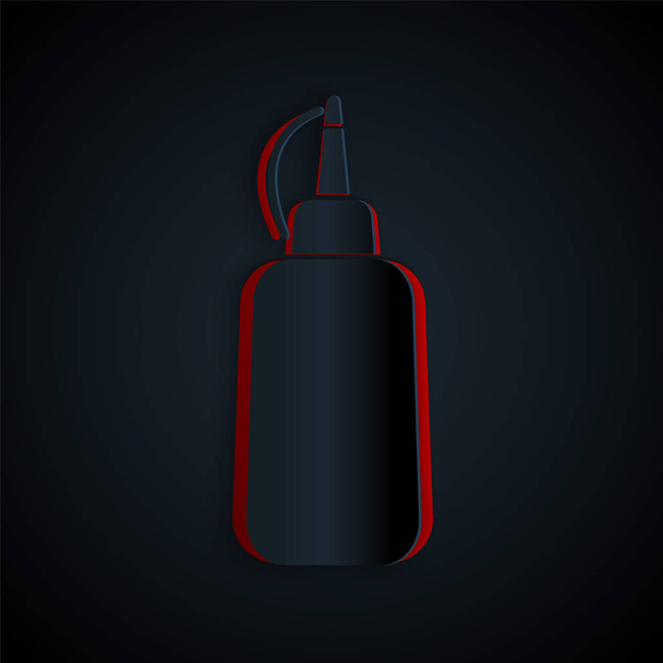 Senfflaschen-Ikone aus Papier isoliert auf schwarzem Hintergrund. Papierkunst. Vektorillustration - Vektor, Bild