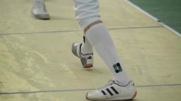 Feet of fencers during fencing. Close-up. - Video, Çekim