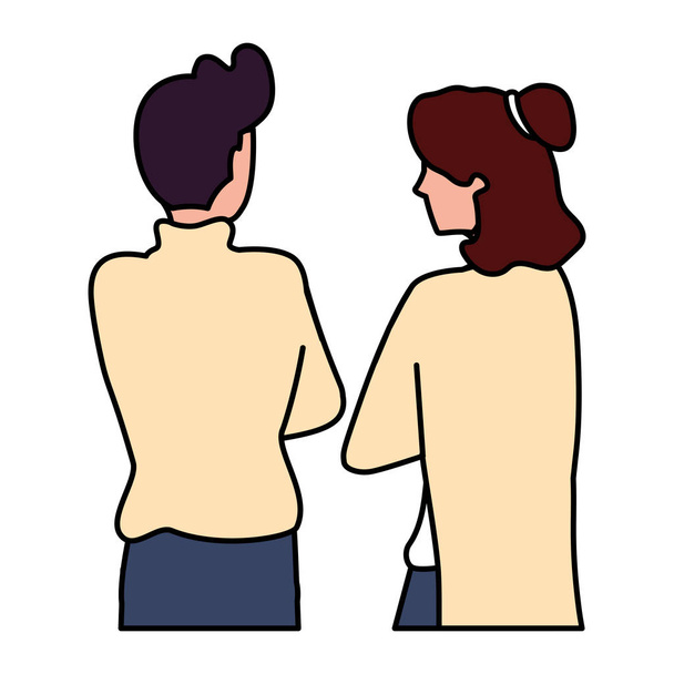 couple of people in back position on white background - Vector, Image