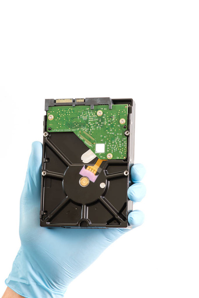 Computer hard drive disk with green chip - Photo, Image