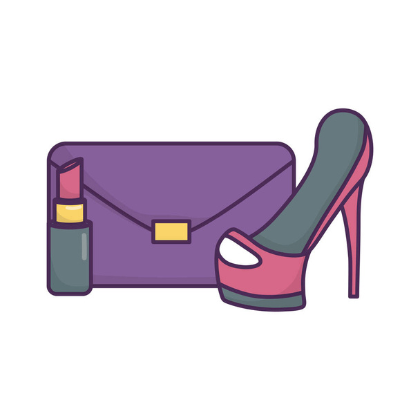 handbag high heels lipstick icon on white background - Vetor, Imagem